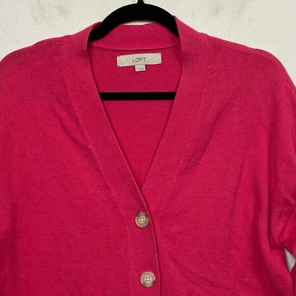 Loft Women's Pink Cotton Blend Cardigan Sweater Size Small - Picture 2 of 10